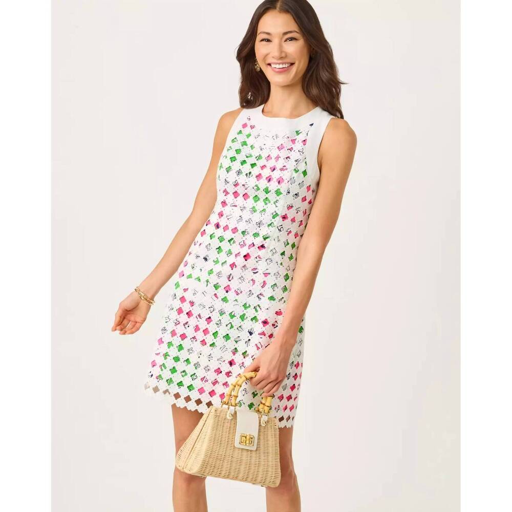 NEW LILLY PULITZER lydon lace shift dress in cherry blossom pink chicken check